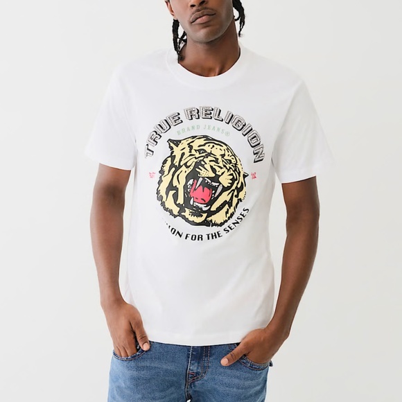 True Religion Other - NWT TRUE RELIGION Tiger Print Crew Tee T-shirt White Size M Rhinestones Cotton
